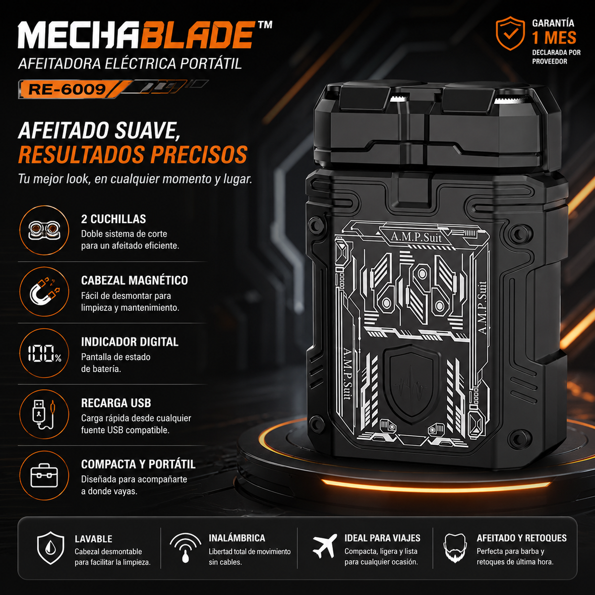 MechaBlade™, afeitadora eléctrica portátil de diseño futurista.