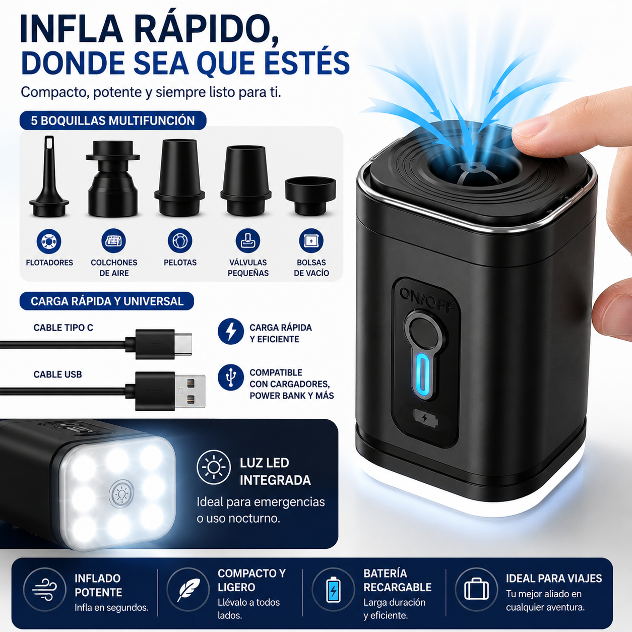 QuickAir™ Infla en Segundos sin Esfuerzo