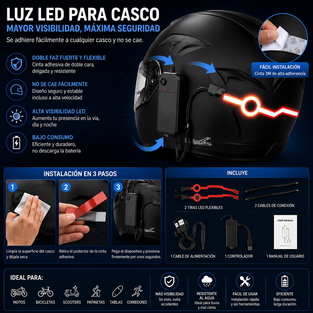 NightShield™ Sistema de Visibilidad para Casco