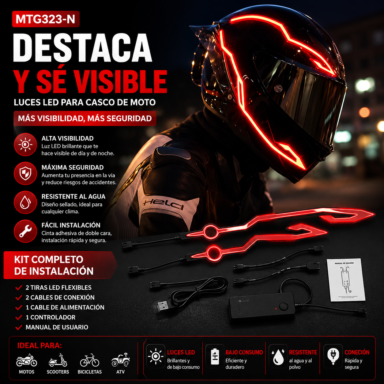 NightShield™ Sistema de Visibilidad para Casco