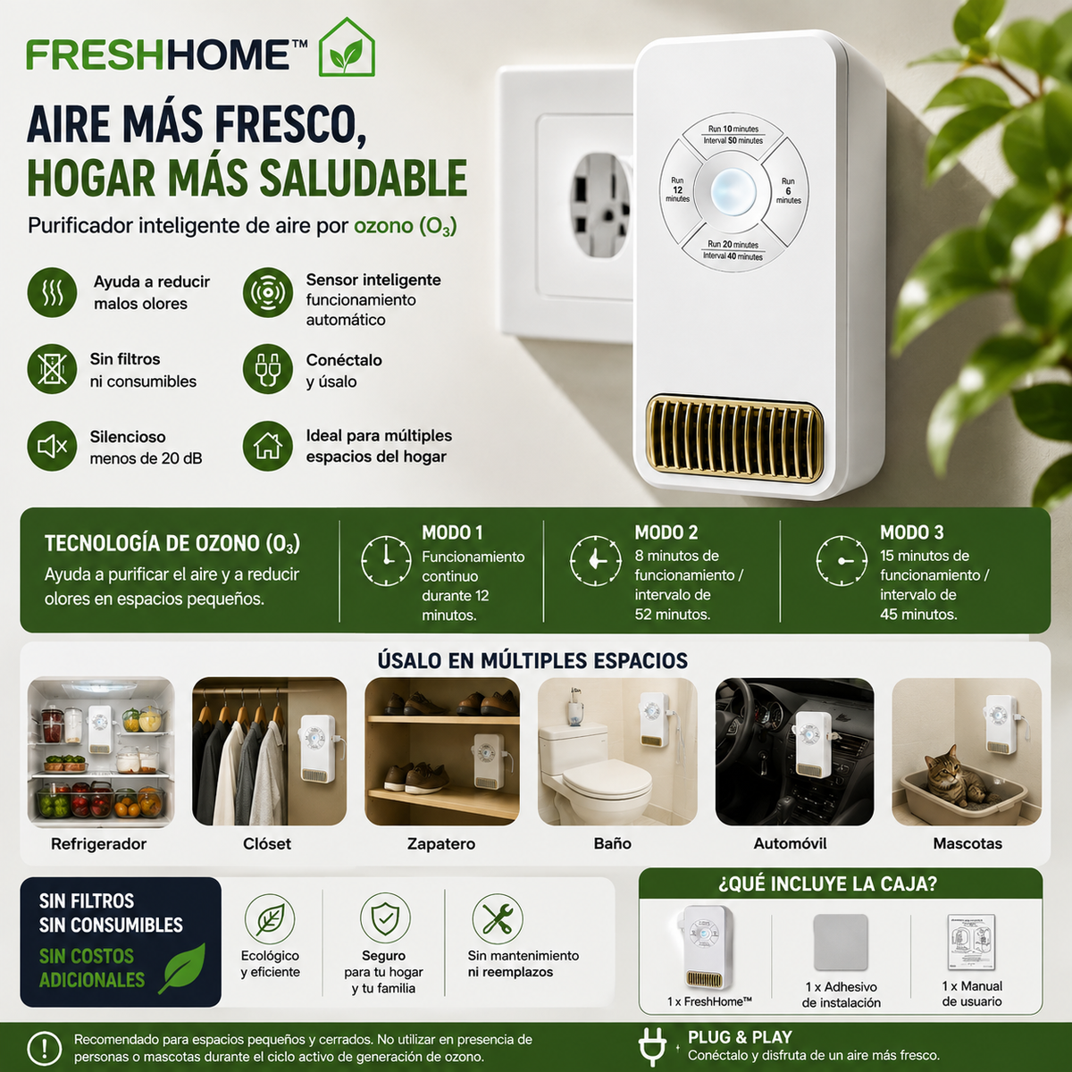FreshHome™, dispositivo de ozono para el control de olores.