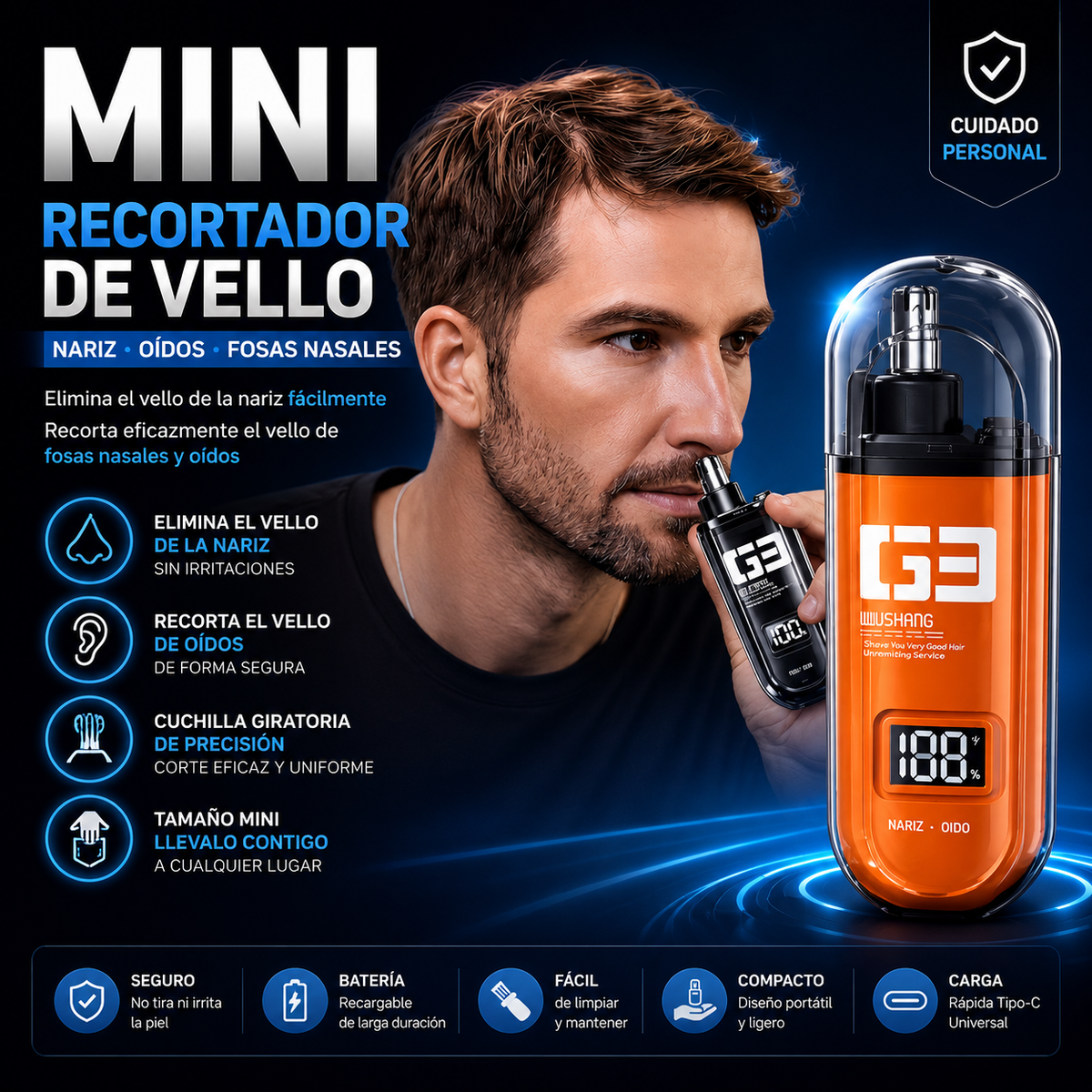 NosePro™, recortador eléctrico de vello nasal.