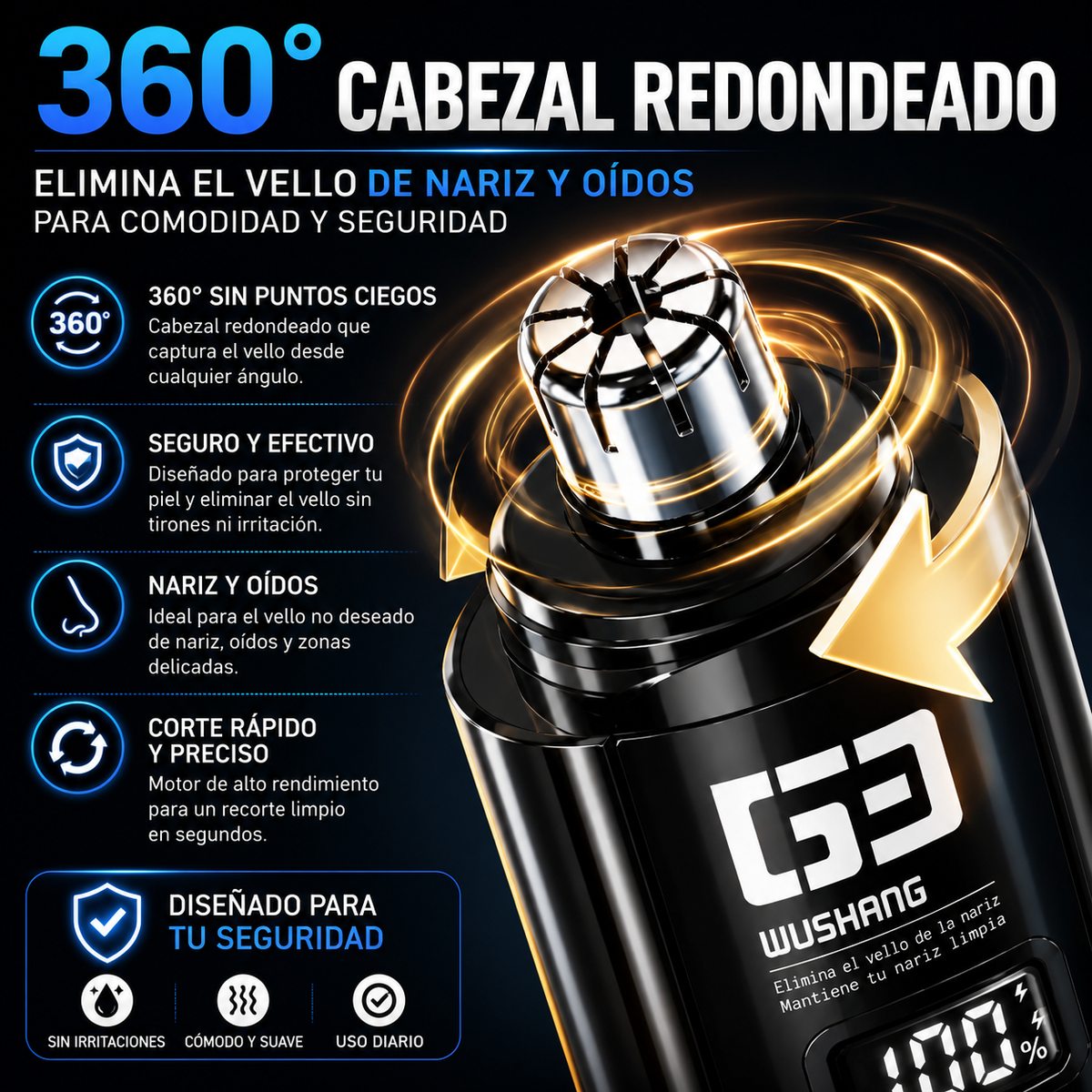 Vista complementaria: NosePro™, recortador eléctrico de vello nasal.